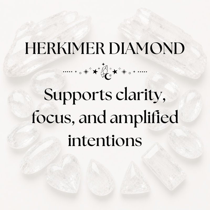 Natural Herkimer Diamond quartz crystals arranged on a neutral background with exceptional clarity and sparkle