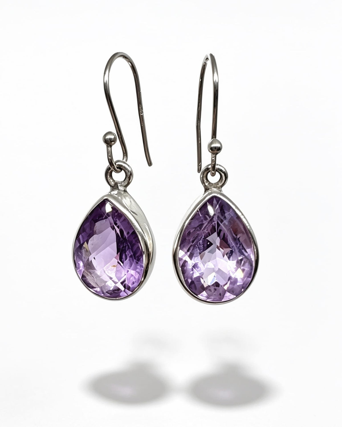 Amethyst Crystal Earrings – Drop Faceted Silver
