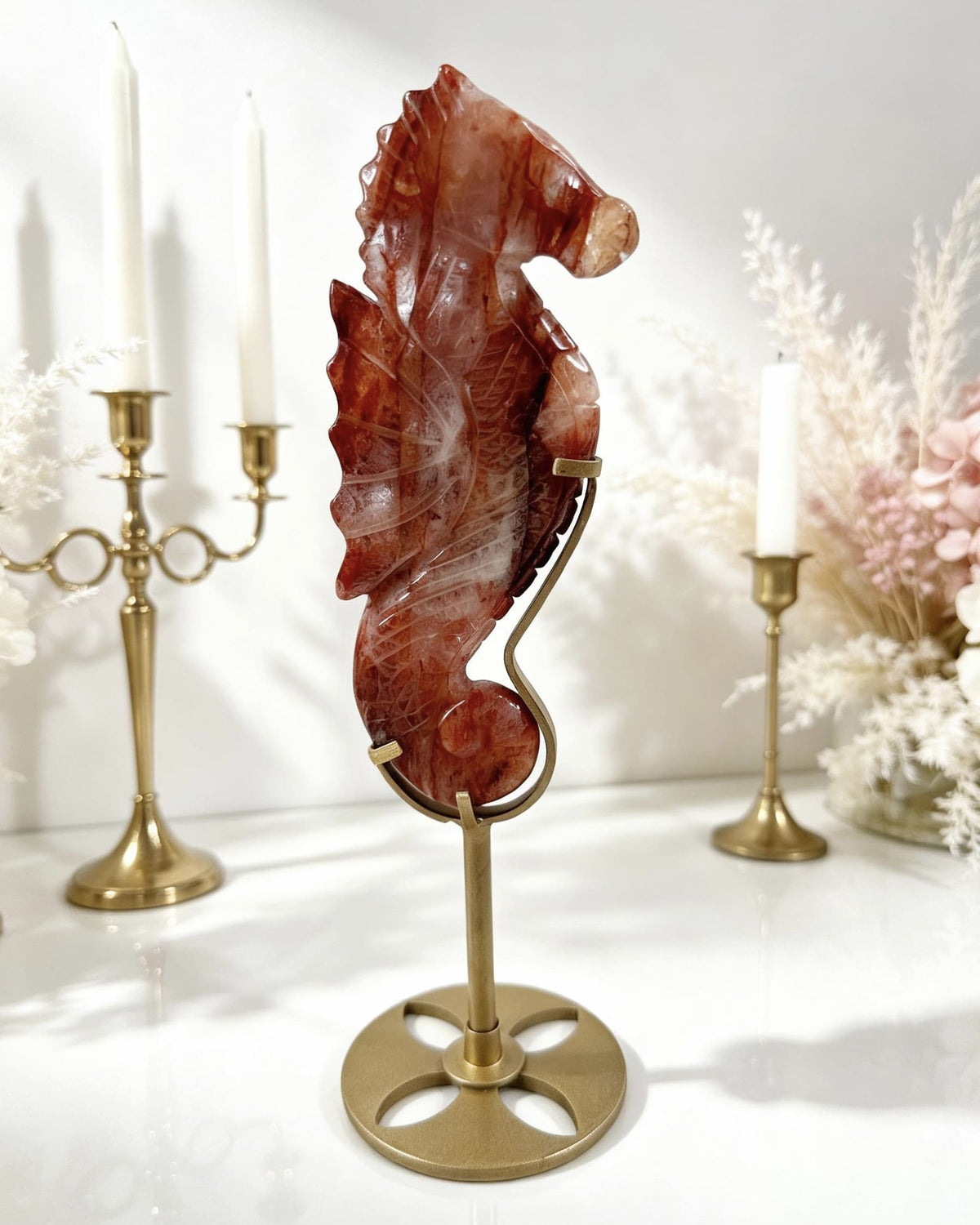Fire Quartz Seahorse On Stand