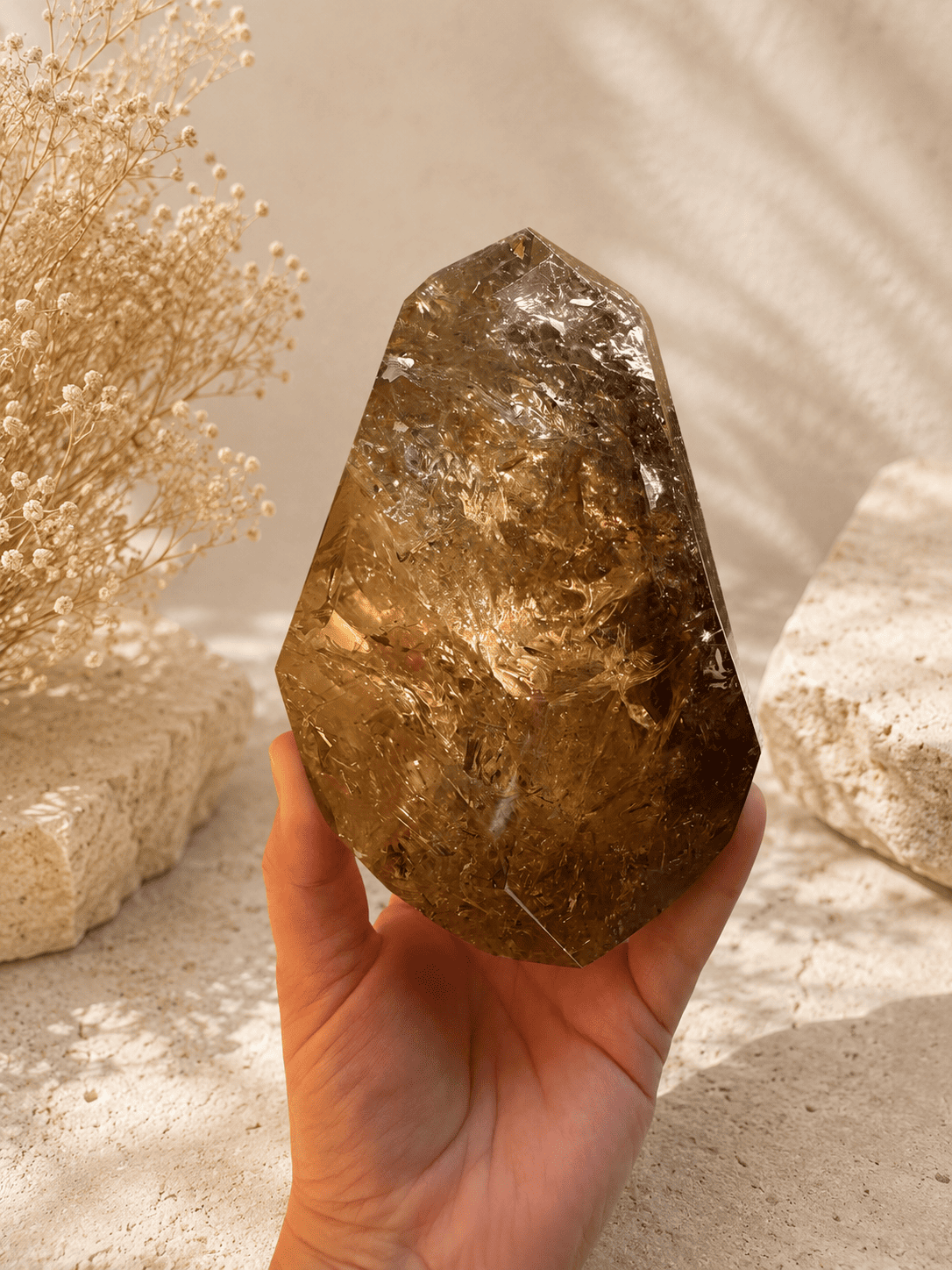 Natural Brazilian Smoky Citrine Free Form On Spinning Stand