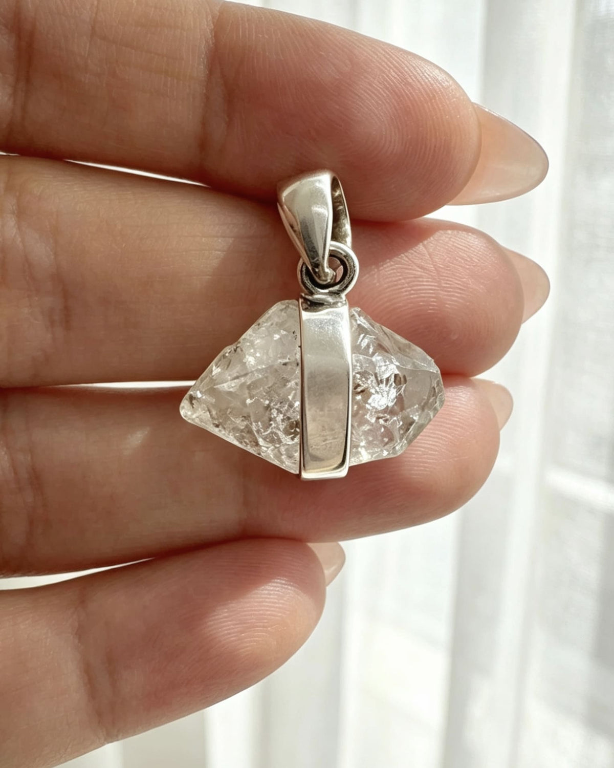 Herkimer Diamond Crystal Pendant – Raw Silver