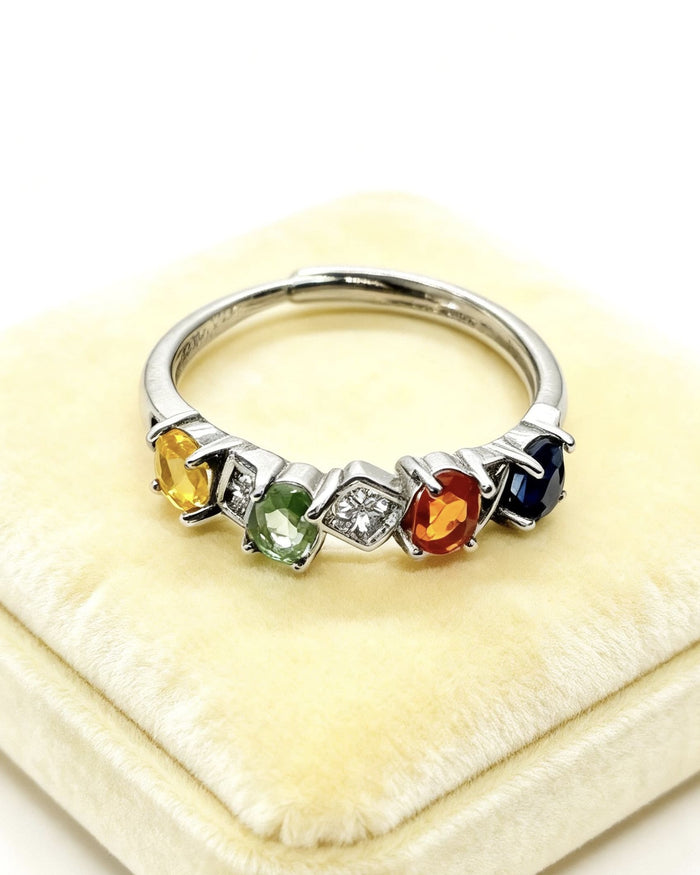 Rainbow Tourmaline Crystal Ring – Silver with Lab Diamonds