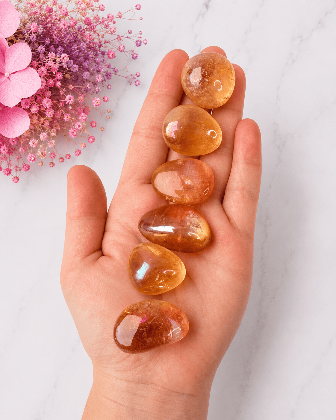 Orange Aura Coated Clear Quartz Tumbled Stones