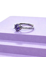 Round Amethyst & Lab Diamond Silver Ring