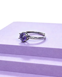 Round Amethyst & Lab Diamond Silver Ring