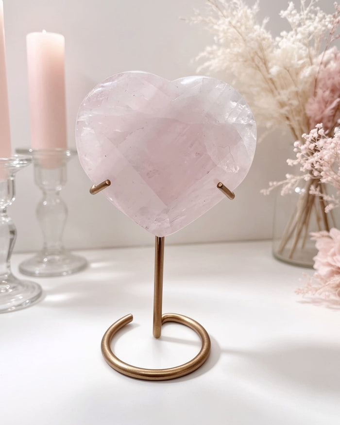 Rose Quartz Faceted Heart On Stand No. 2