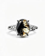 Golden Rutile & Hematite Crystal Ring – Silver with Lab Diamonds