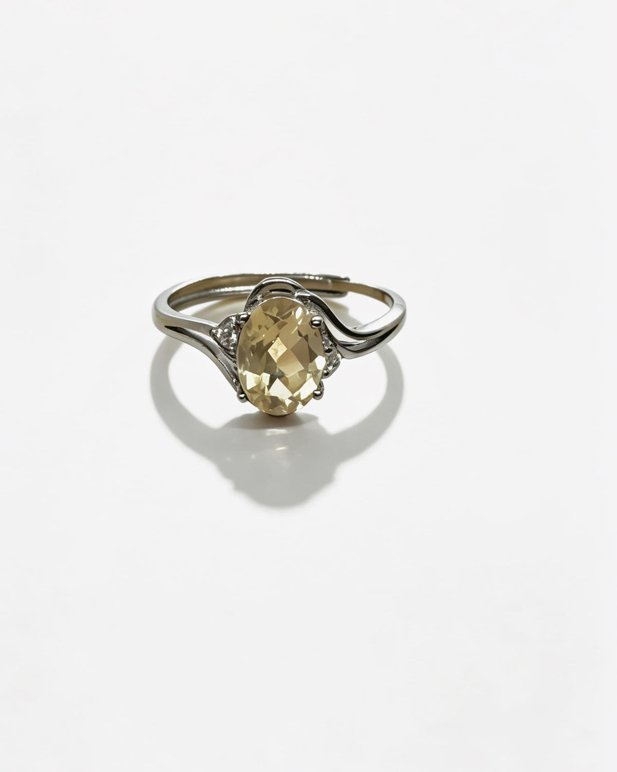 Oval Citrine & Lab Diamonds Silver Ring
