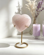Rose Quartz Faceted Heart On Stand