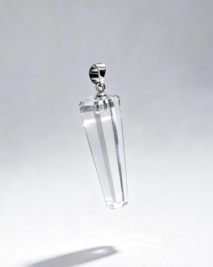 Clear Quartz Crystal Pendulum Pendant – Silver