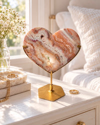 Pink Crazy Lace Agate Heart On Stand No. 6