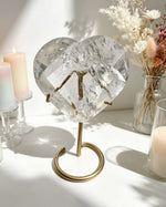 Clear Lemurian Faceted Heart On Stand