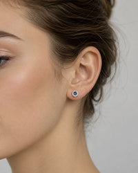 Blue Sapphire & Lab Diamonds Stud Earrings - Round Silver