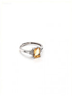 Emerald Cut Citrine & Lab Diamond Silver Ring