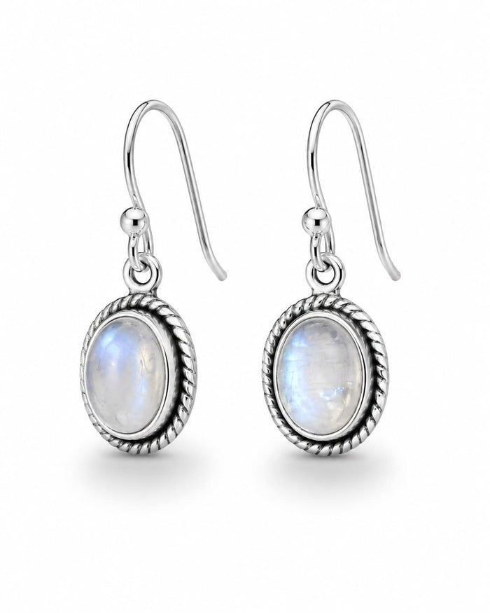 Moonstone Crystal Earrings – Silver Oval