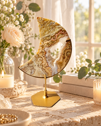 Gold Crazy Lace Agate Moon On Stand No. 5