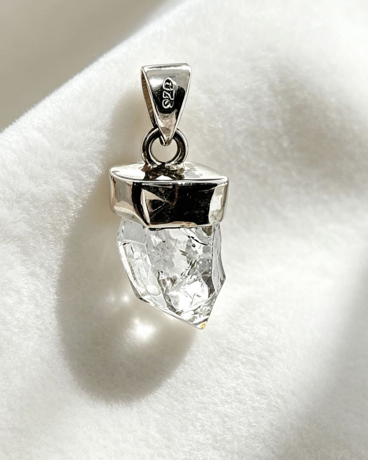 Herkimer Diamond Crystal Pendant – Raw Silver