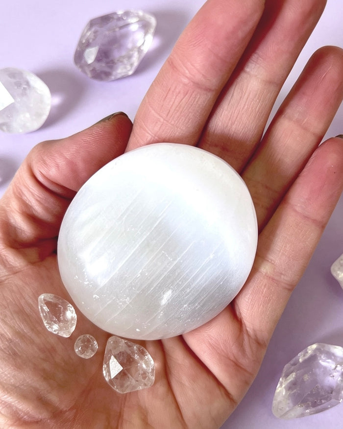 Selenite Palm Stone