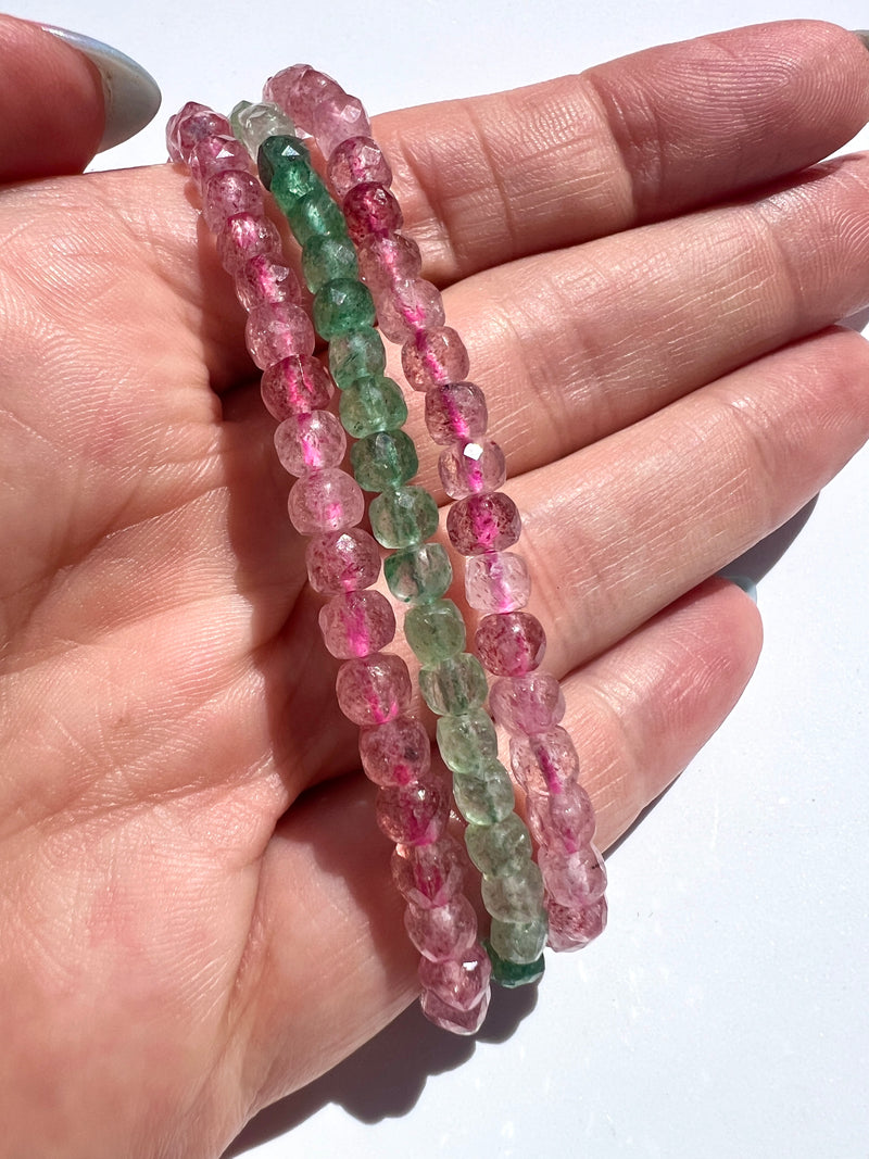 AAA Grade Strawberry Quartz 4mm Faceted  Bracelet