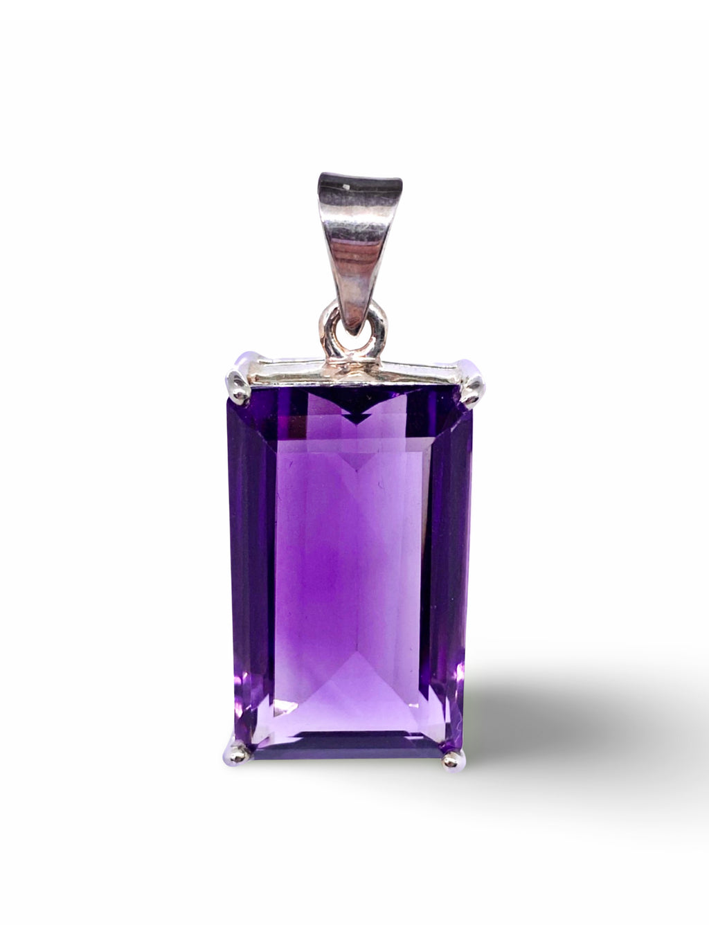 AAAA Grade Emerald Cut Amethyst Pendant Quartzed Crystals