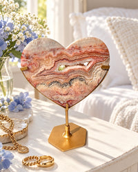 Pink Crazy Lace Agate Heart On Stand No. 14