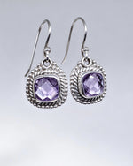 Amethyst Crystal Earrings – Cushion Cut Silver