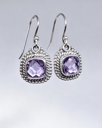 Amethyst Crystal Earrings – Cushion Cut Silver