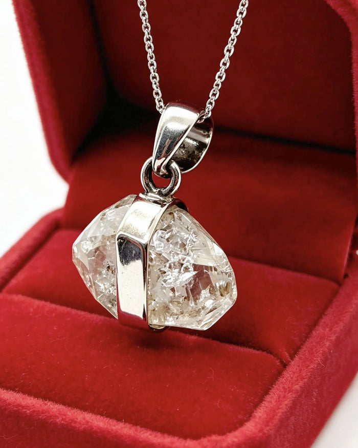Herkimer Diamond Crystal Pendant – Raw Silver