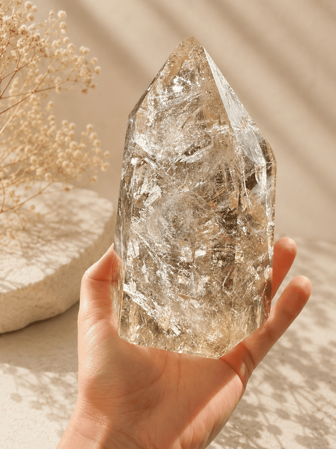 Natural Brazilian Smoky Citrine Tower On Spinning Stand