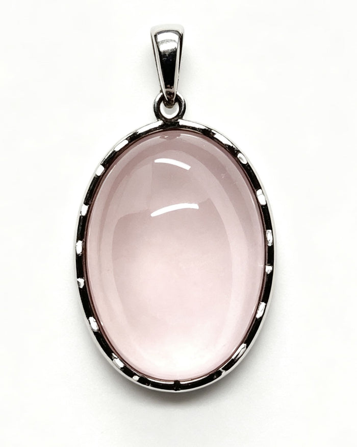 Rose Quartz Crystal Pendant – Oval Silver