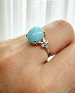 Amazonite Crystal Ring – Oval Silver with Lab Diamonds