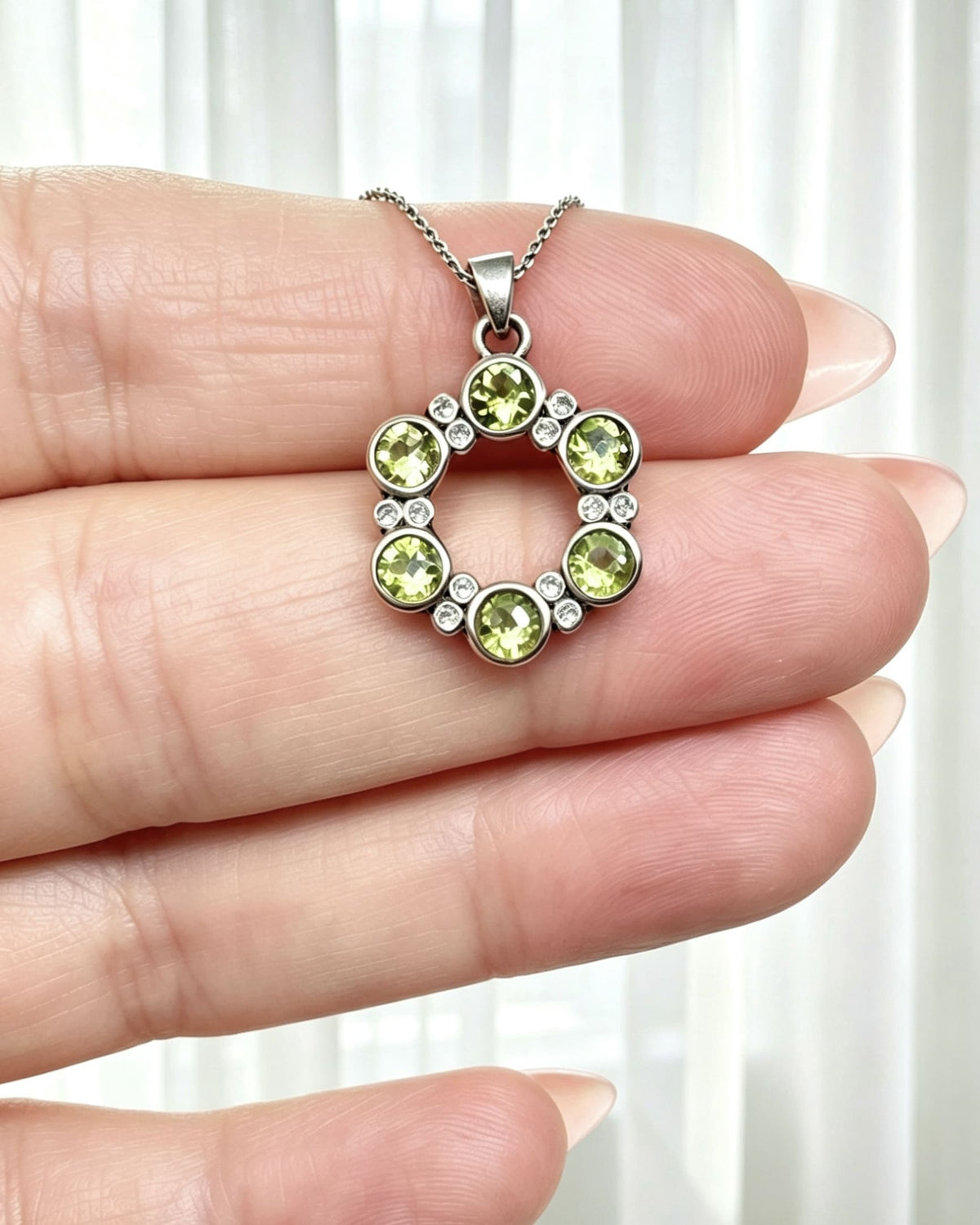 Peridot Crystal Pendant – Silver with Lab Diamonds
