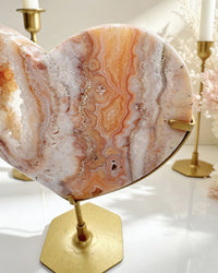 Pink Crazy Lace Agate Heart On Stand No. 7