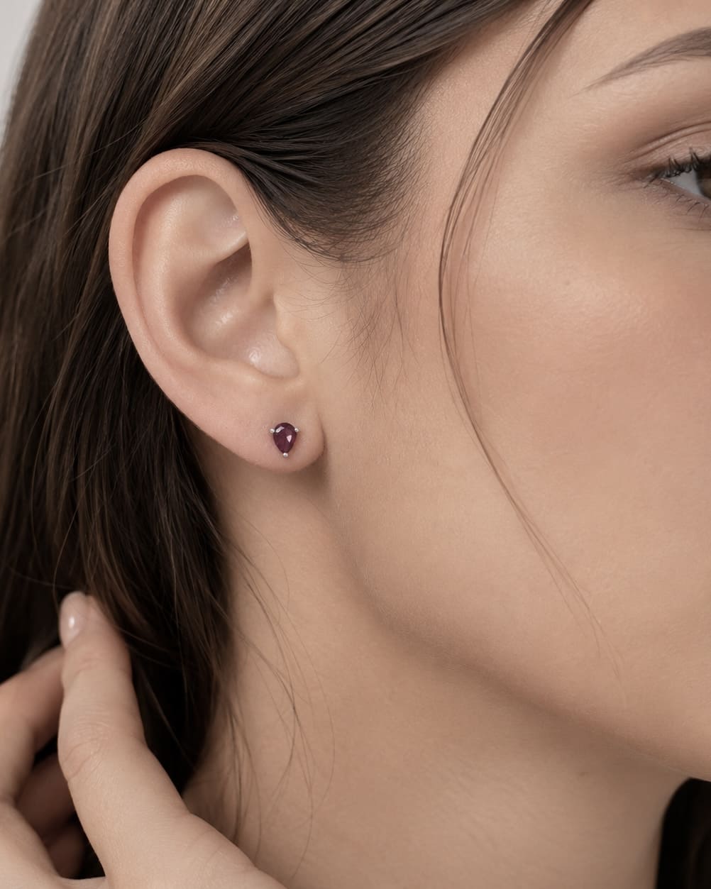 Ruby Studs - Drop Silver