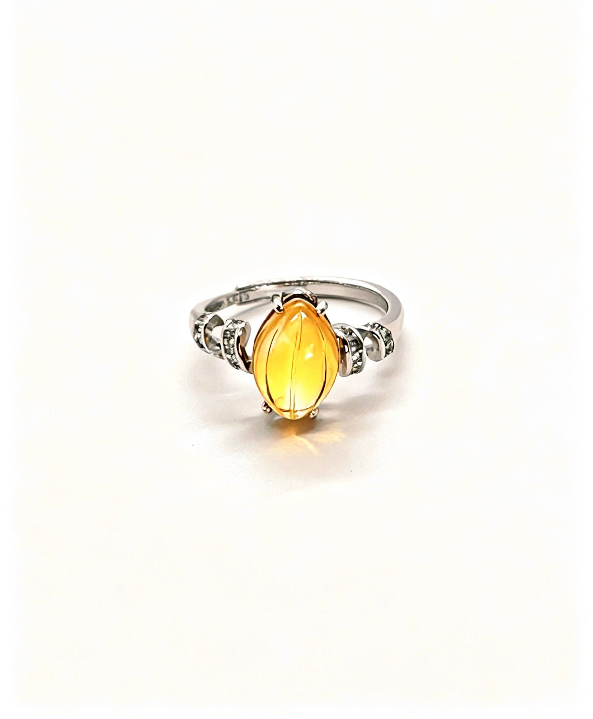 Pear Citrine & Lab Diamond Silver Ring