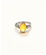 Pear Citrine & Lab Diamond Silver Ring