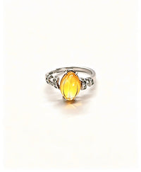 Pear Citrine & Lab Diamond Silver Ring