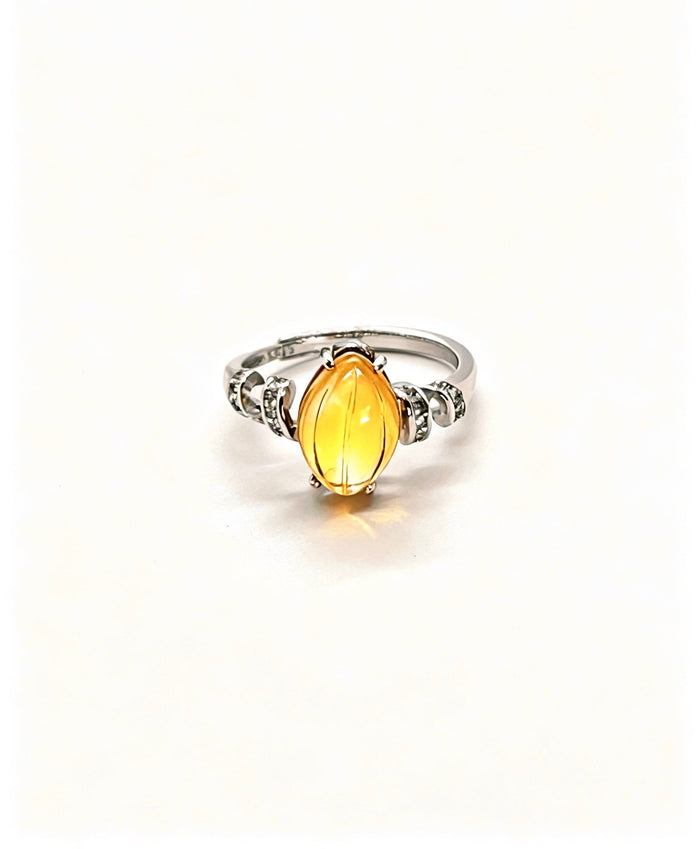 Pear Citrine & Lab Diamond Silver Ring