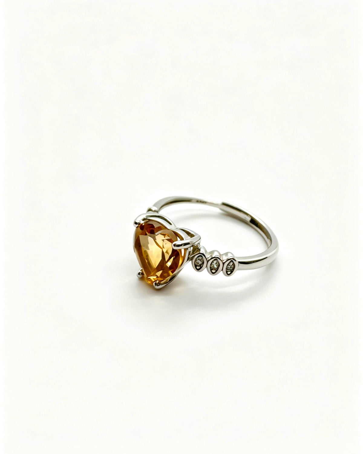 Heart Citrine & Lab Diamond Silver Ring