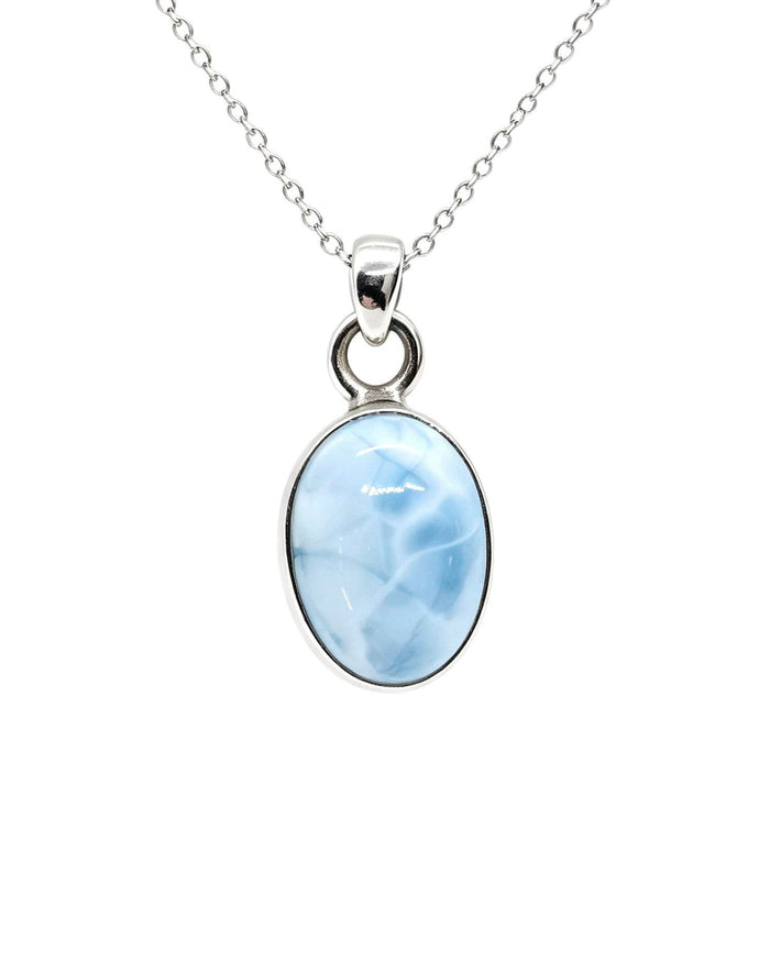 Larimar Crystal Pendant – Oval Silver