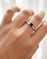 Garnet Crystal & Lab Diamonds Ring - Heart Silver