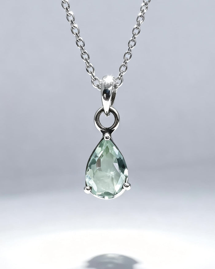 Green Amethyst Crystal Pendant – Pear Silver