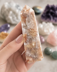 Flower Agate Obelisk with Amethyst Inclusions no. D958