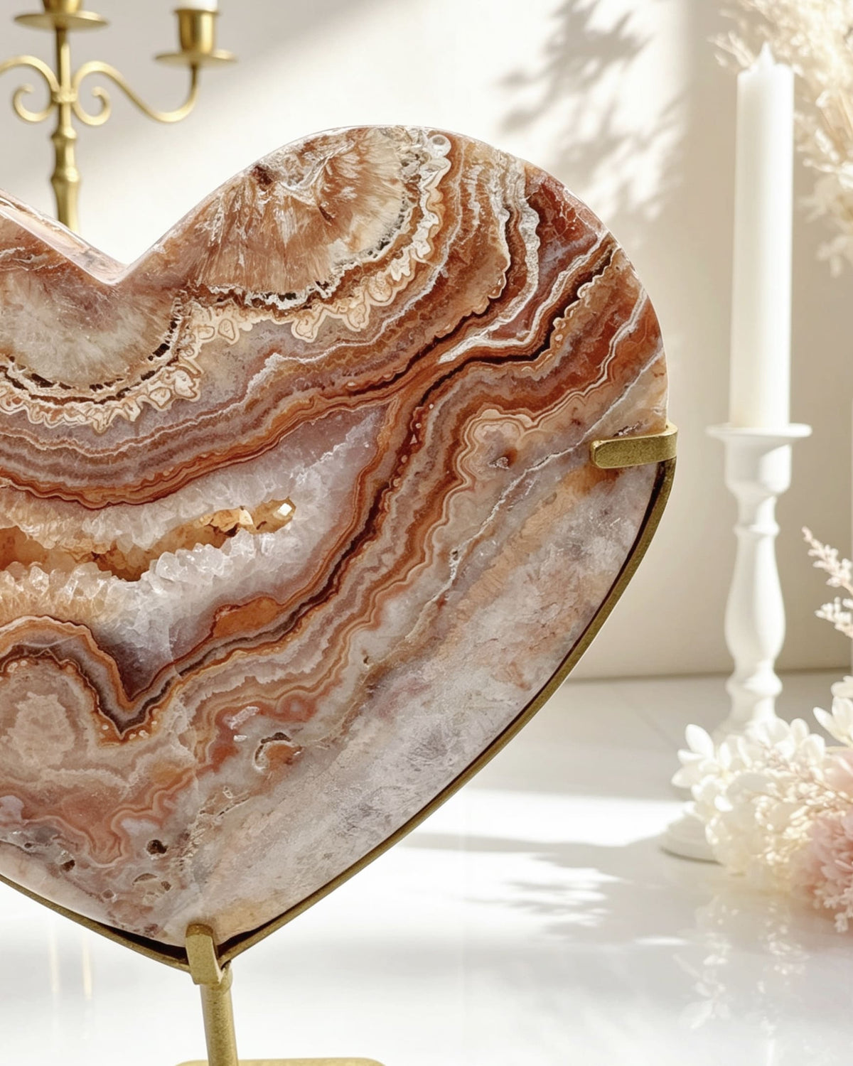 Pink Crazy Lace Agate Heart On Stand No. 11
