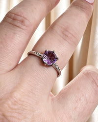 Round Amethyst & Lab Diamond Silver Ring