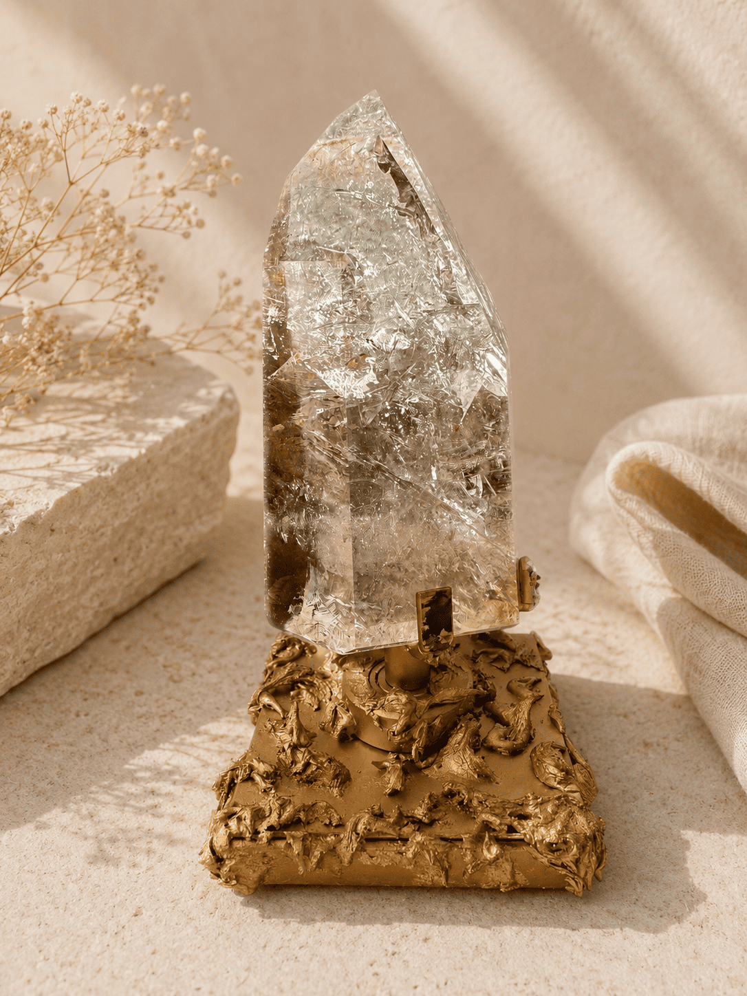 Natural Brazilian Smoky Citrine Tower On Spinning Stand