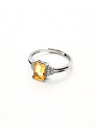 Emerald Cut Citrine & Lab Diamond Silver Ring