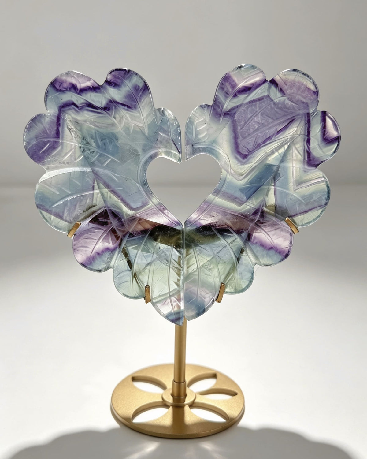 Rainbow Fluorite Crystal Wings – Heart with Stand