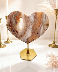 Pink Crazy Lace Agate Heart On Stand No. 7