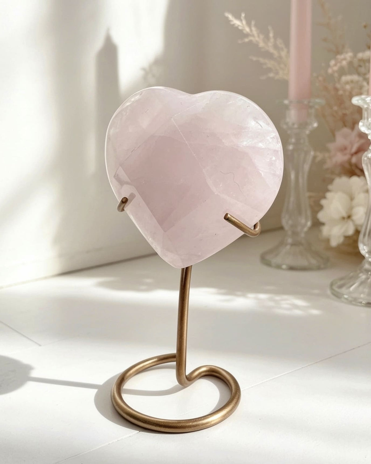 Rose Quartz Faceted Heart On Stand No. 2